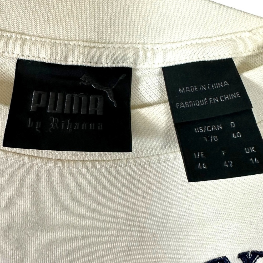 Puma X Fenty University Cropped Vintage Tee in Cream Large Rhianna Baby Tee - Picture 13 of 16